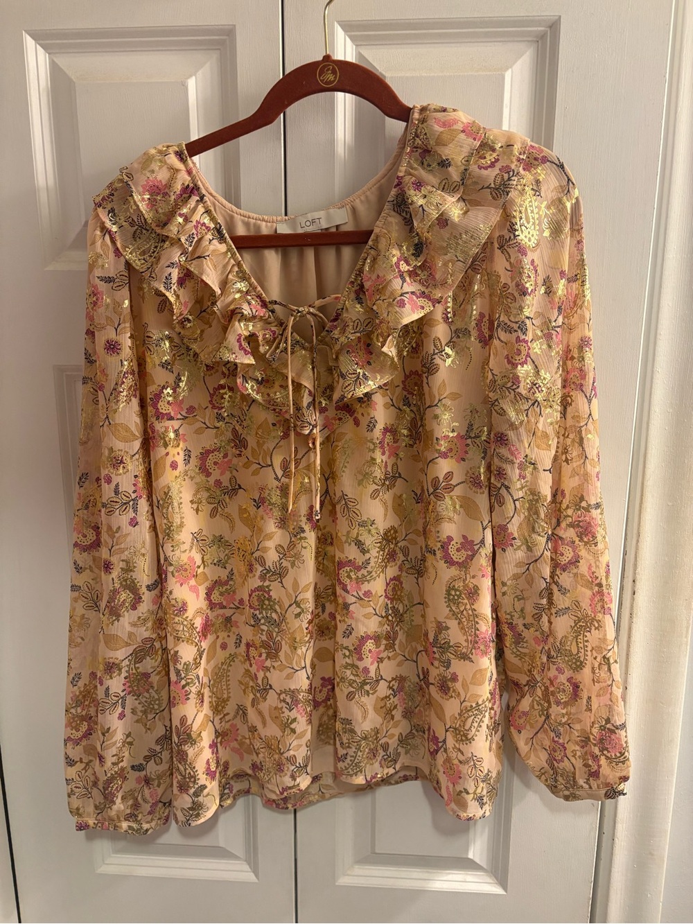 Ann Taylor loft women's blouse peasant sleeve floral